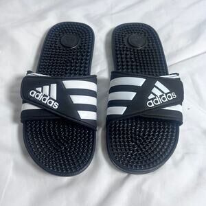 NEW Adidas Adissage Slides Sandals Black White Adjustable Strap Womens Size 8
